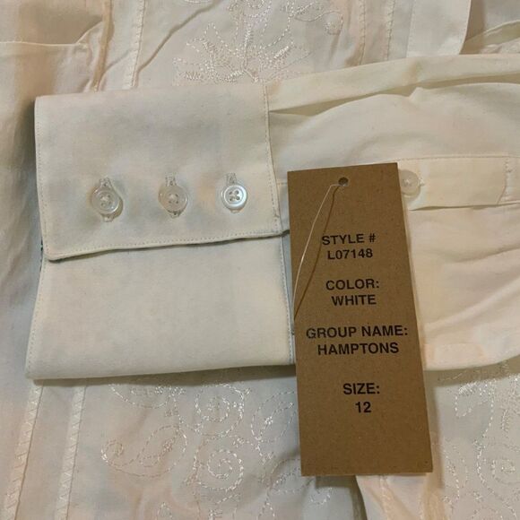 Peck & Peck White Embroidered Button Front Top Size 12 New - Picture 8 of 10